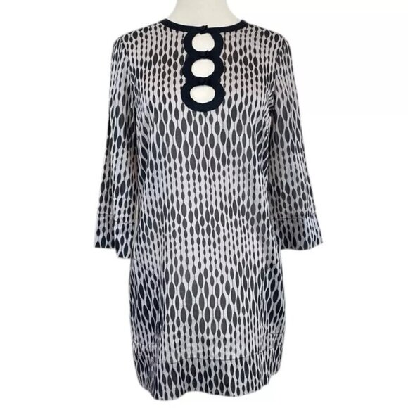 Generra Lightweight Keyhole Retro Geo Dot Print Dress Black Gray Size Small - Picture 1 of 9
